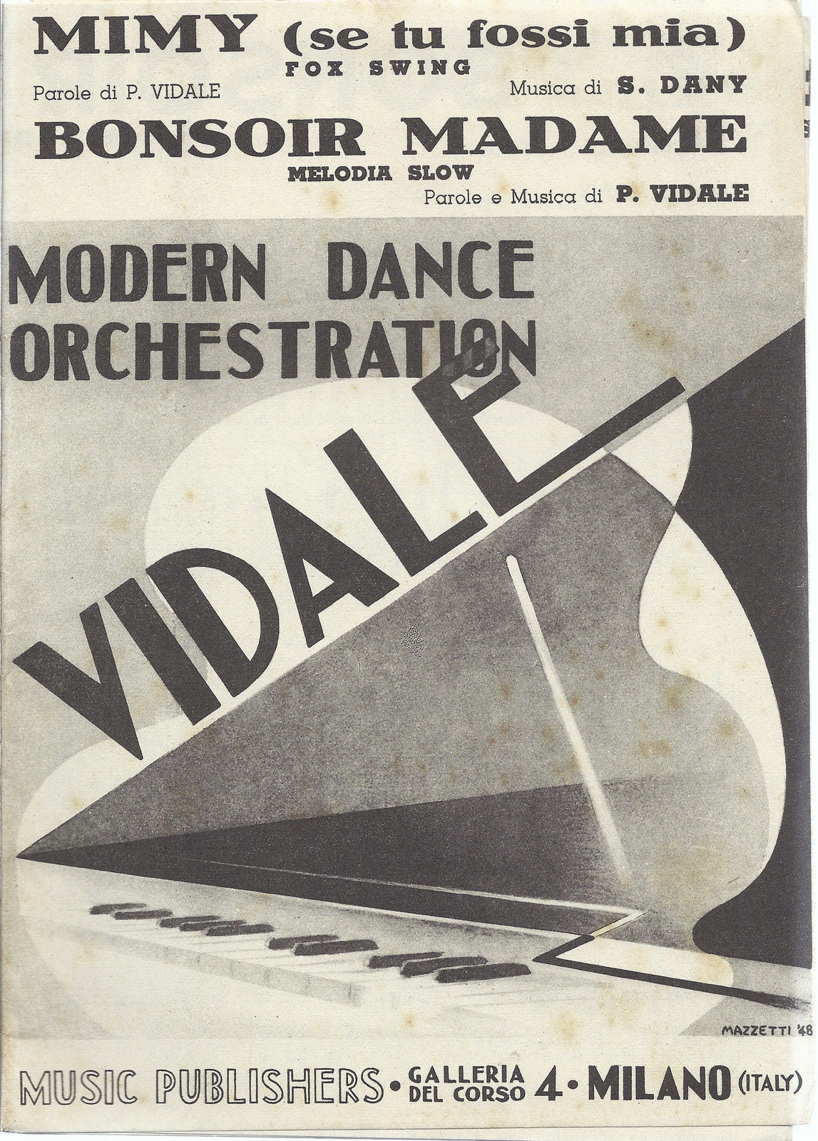 MIMY (se tu fossi mia)  P.Vidale-S. Dany - BONSOIR MADAME  P.Vidale # SPARTITO