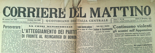 CORRIERE DEL MATTINO 2 DICEMBRE 1944 - REINCARICO BONOMI - COLONIA - APPENINO