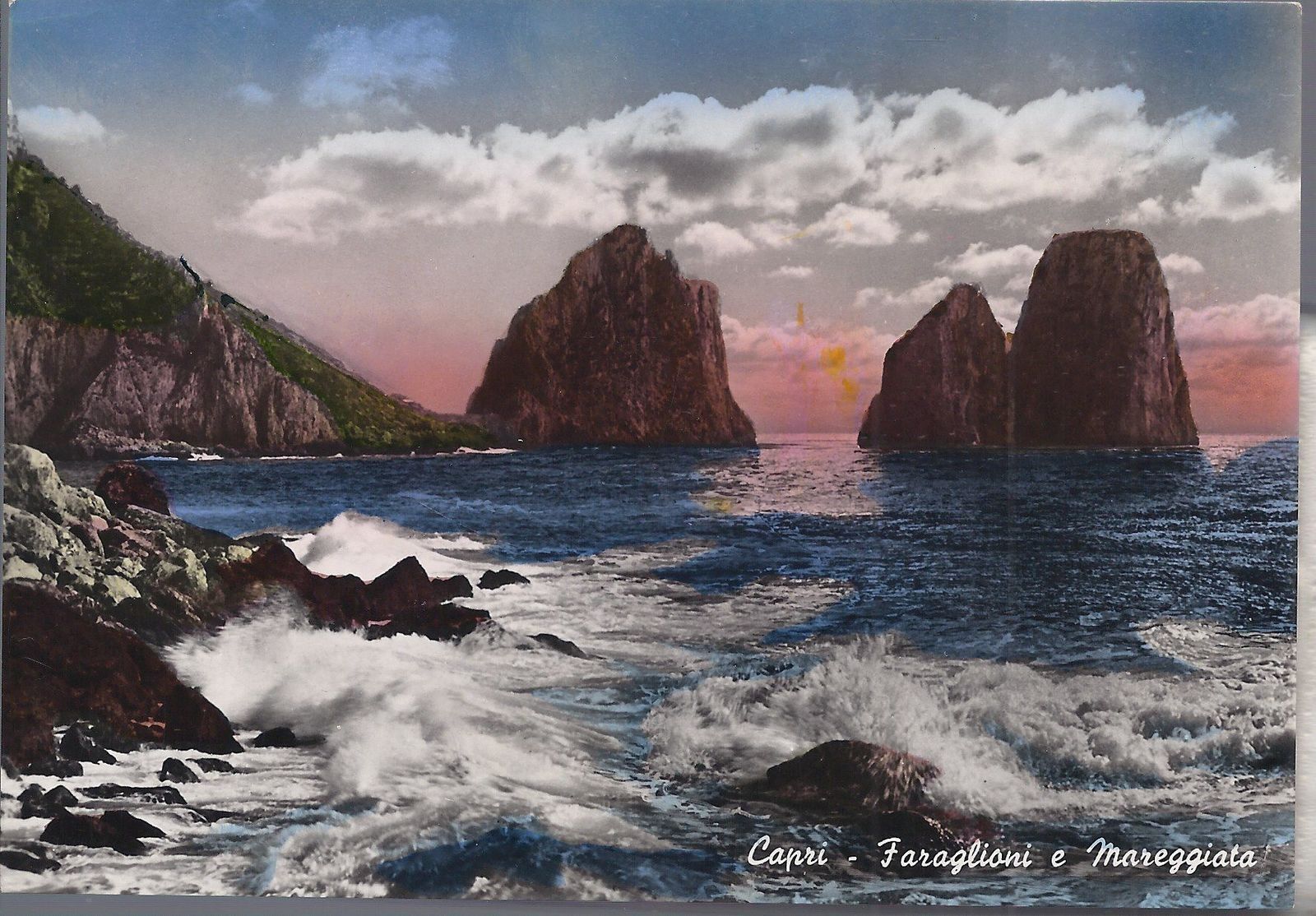 CAPRI - FARAGLIONI E MAREGGIATA - V 1959 - FG - Acquerellata