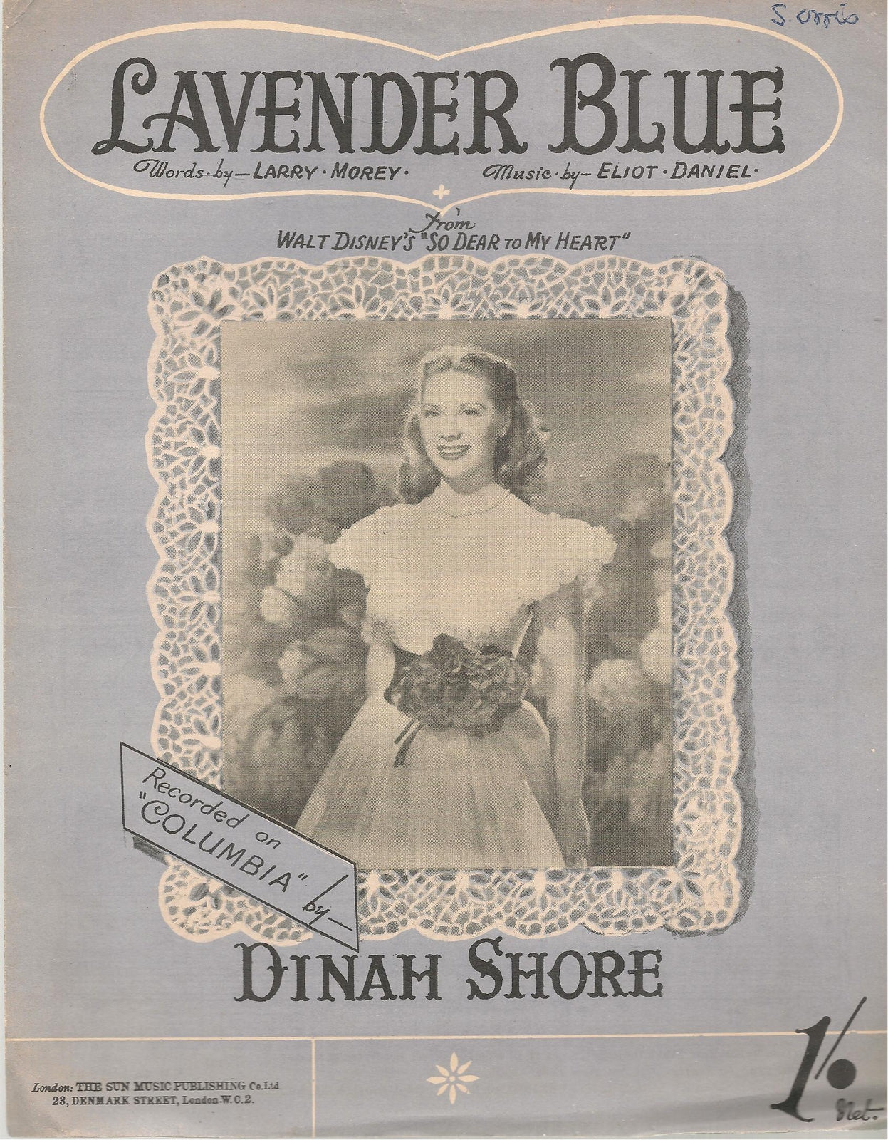 LEVANDER BLUE. FROM SO DEAR TO MY HEART - SPARTITO-SHEET MUSIC