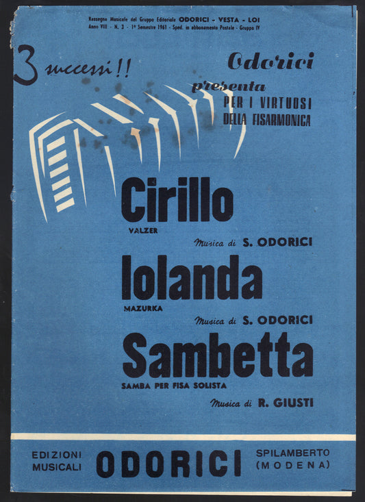CIRILLO - IOLANDA   S. Odorici  - SAMBETTA   R. Giusti -- SPARTITO - Fisarmonica