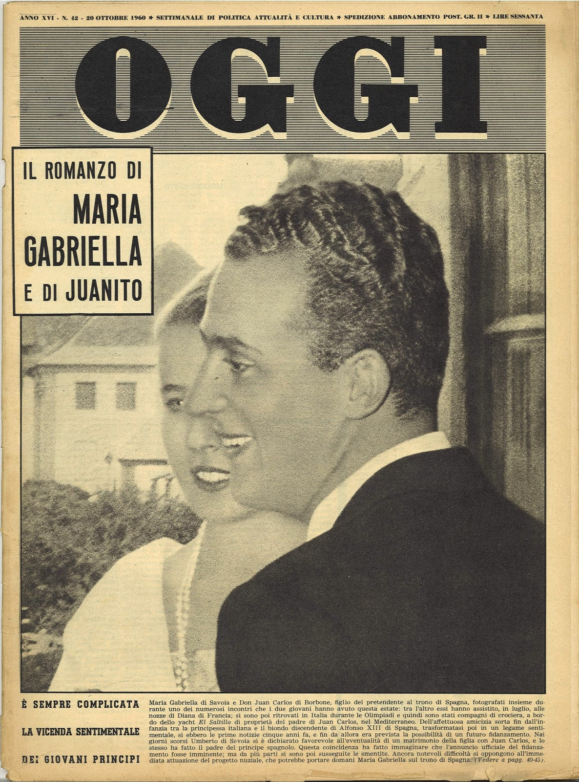 OGGI 20 OTTOBRE 1960 - IL ROMANZO DI GABRIELLA E JUANITO