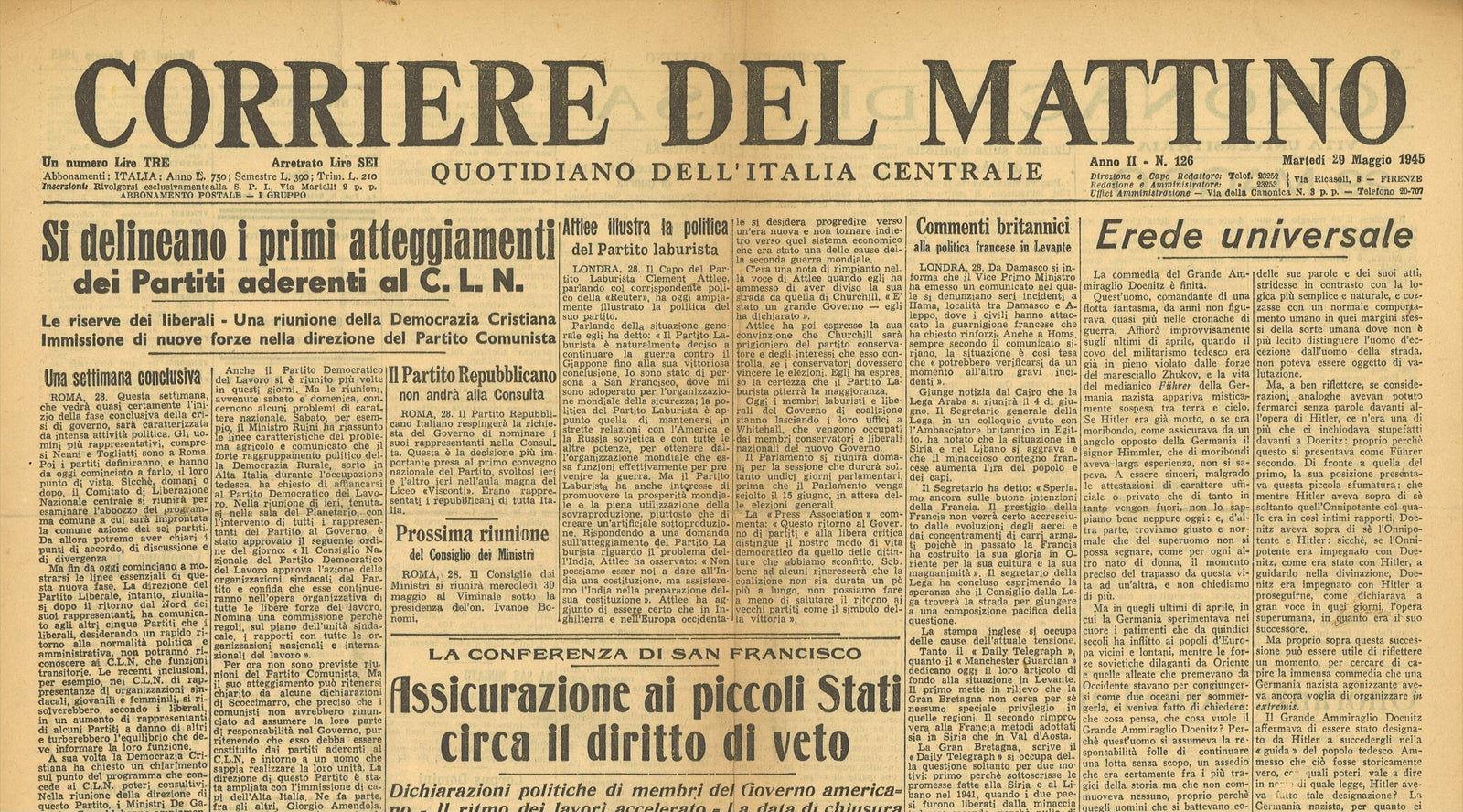 IL CORRIERE DEL MATTINO 29 GENNAIO 1945 - CONDANNE BUFFARINI BOTTAI FEDERZONI