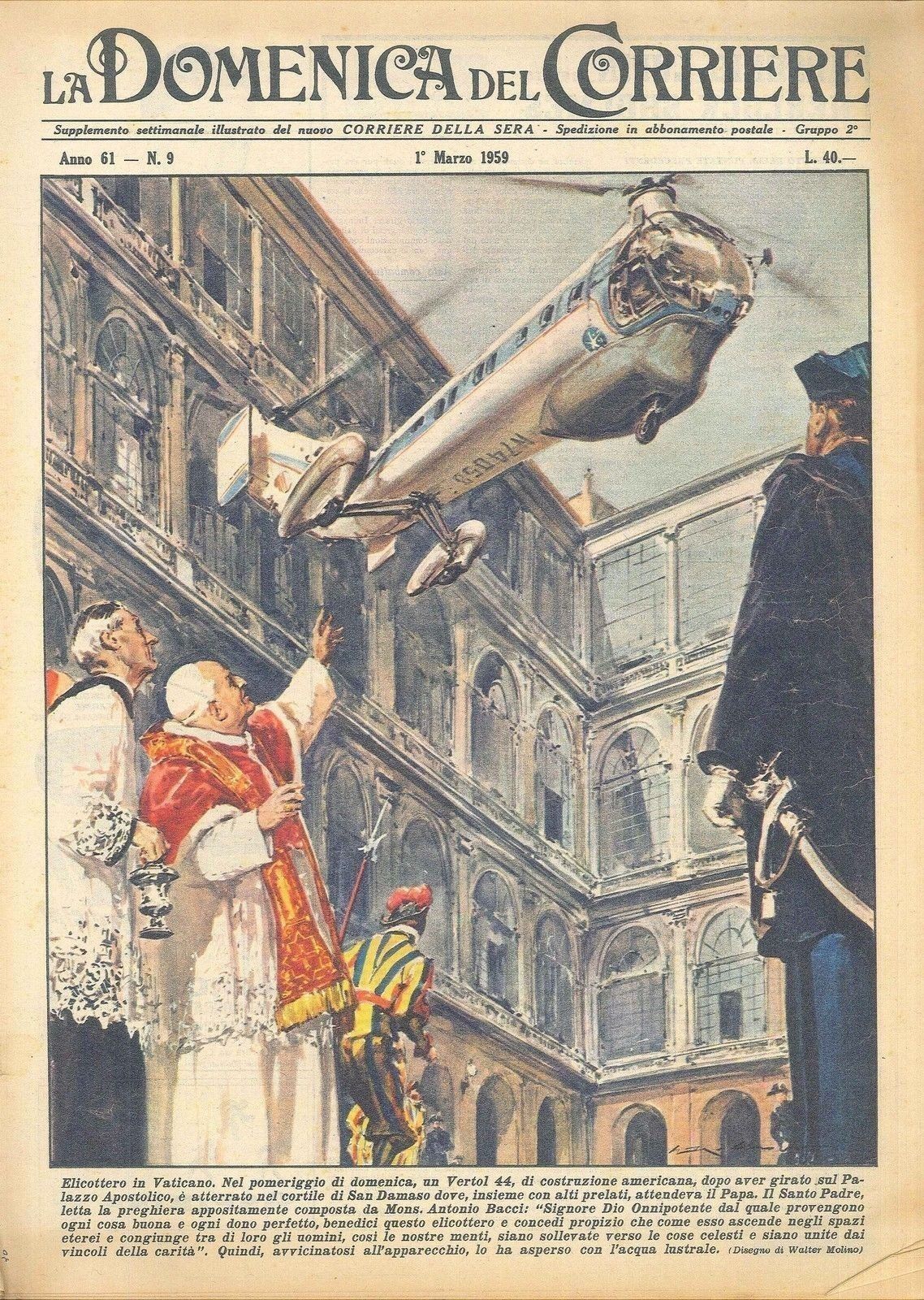 DOMENICA DEL CORRIERE N 9 - 1 MARZO 1959 - ILLUSTRAZIONI W. MOLINO
