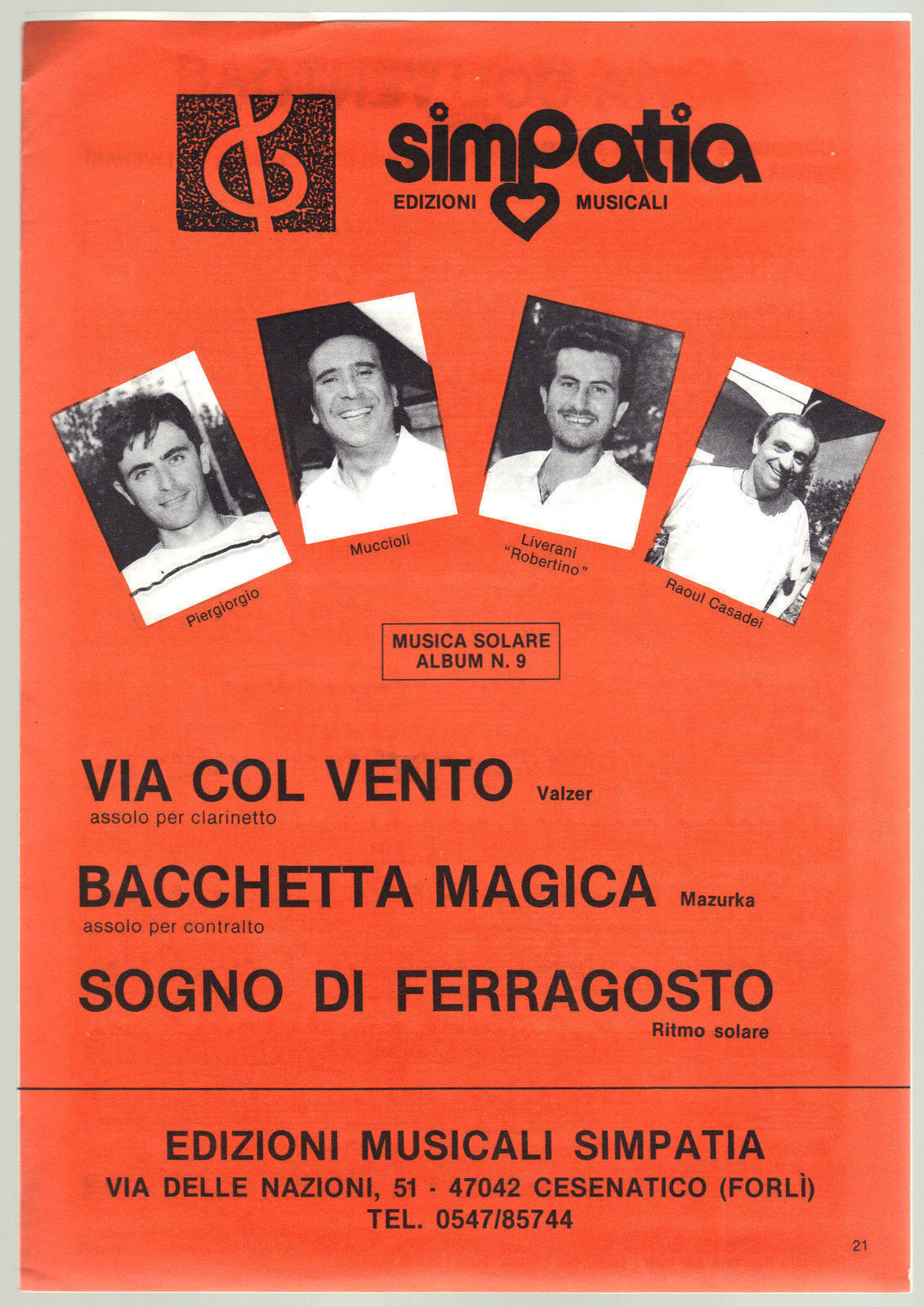 VIA COL VENTO, BACCHETTA MAGICA, SOGNO DI FERRAGOSTO # R. CASADEI - SPARTITO