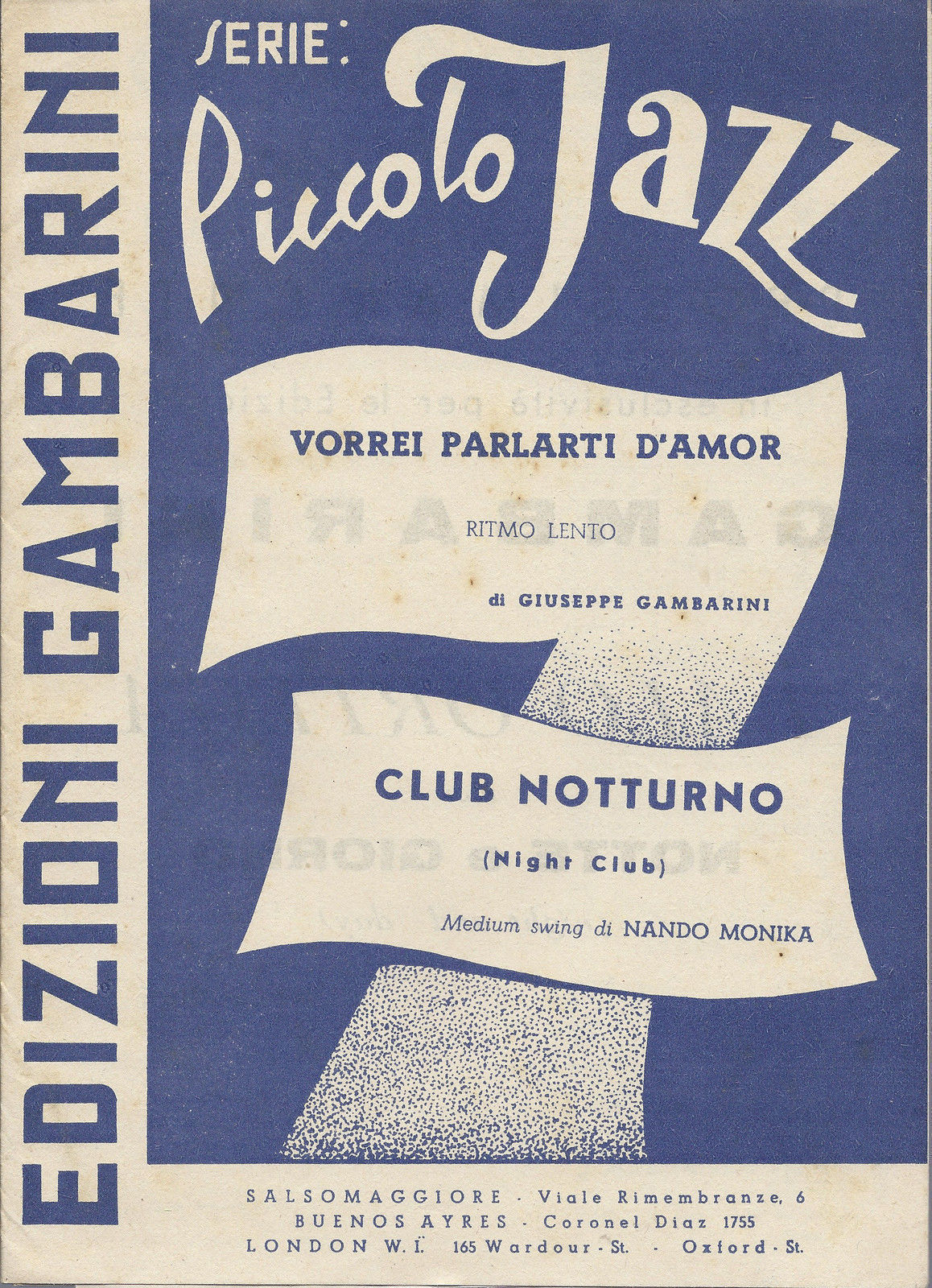 VORREI PARLARTI D'AMOR Gambarini  CLUB NOTTURNO (NIGHT CLUB) N.Monika # SPARTITO