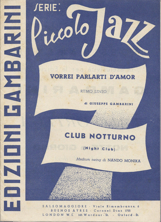 VORREI PARLARTI D'AMOR Gambarini  CLUB NOTTURNO (NIGHT CLUB) N.Monika # SPARTITO