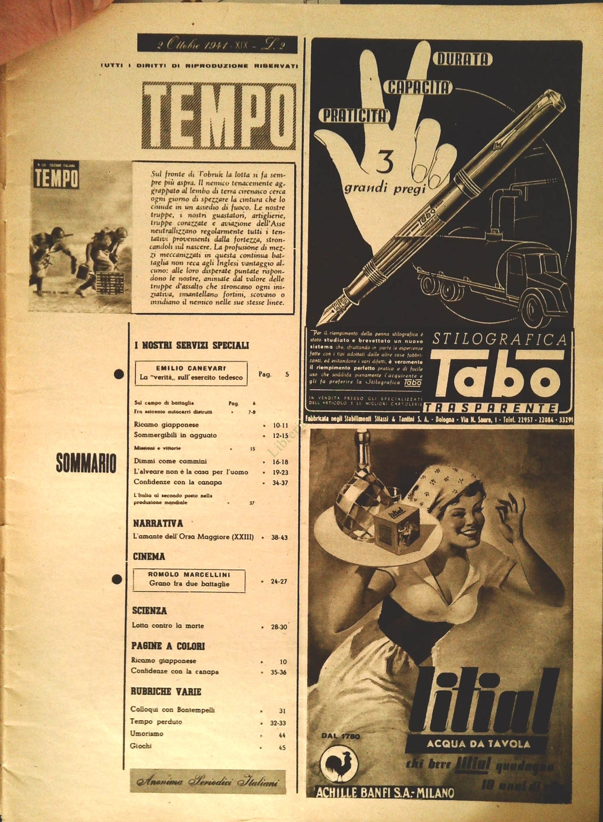 TEMPO N. 123 - OTTOBRE 1941 - LA VERITA' SULL'ESERCITO TEDESCO - SOMMERGIBILI