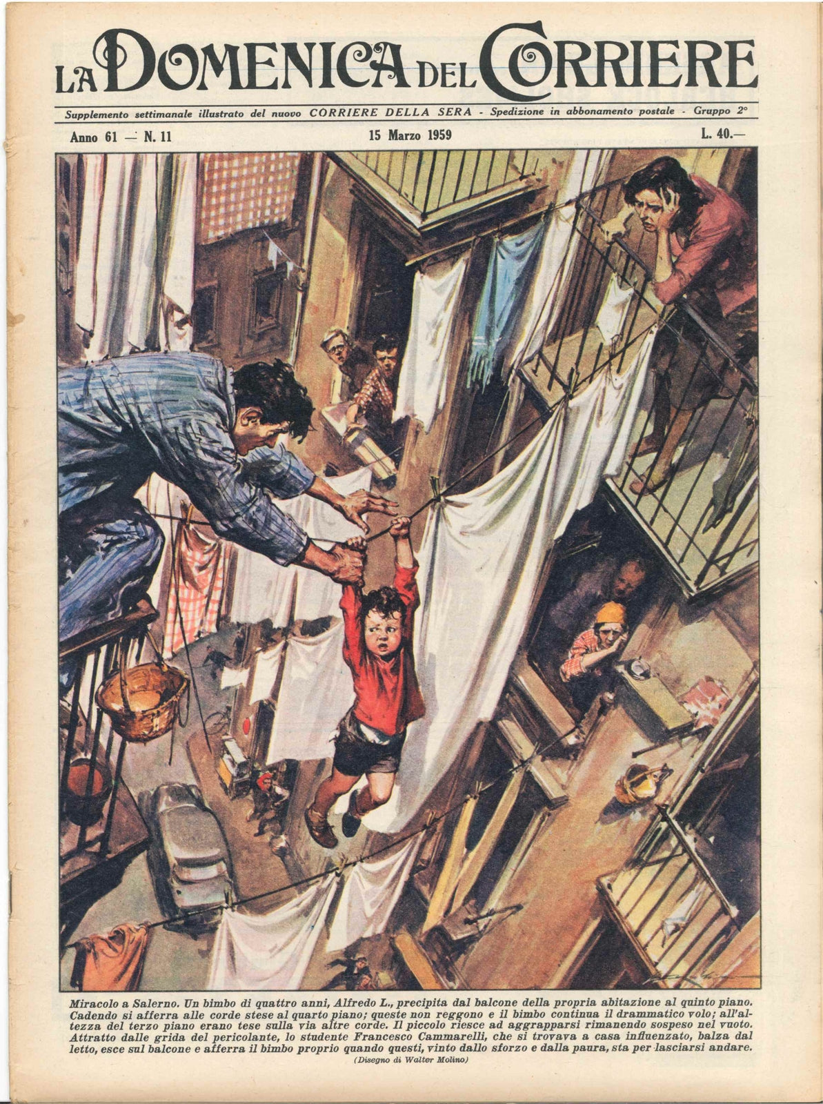 DOMENICA DEL CORRIERE N. 11 - 15 MARZO 1959 - ILL. WALTER MOLINO