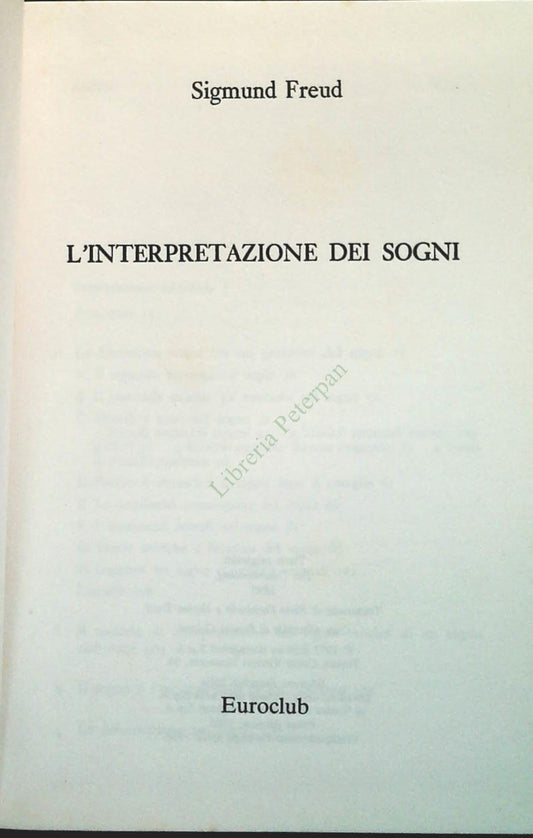 L'INTERPRETAZIONE DEI SOGNI - SIGMUND FROID - EUROCLUB 1988 - OUTLET DEL LIBRO