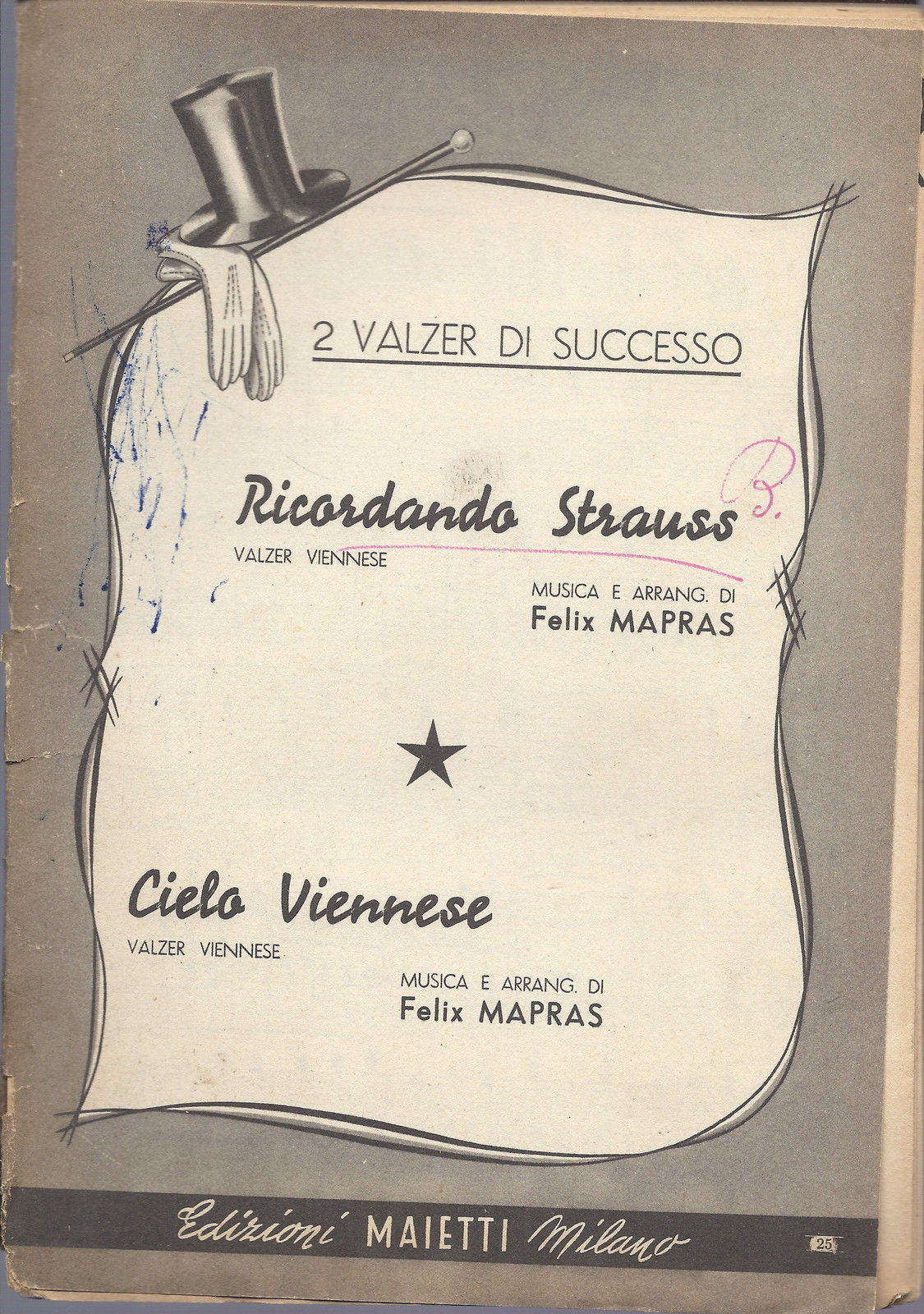 RICORDANDO STRAUSS - CIELO VIENNESE  ( Felix Mapras ) # SPARTITO - Ediz. Maietti