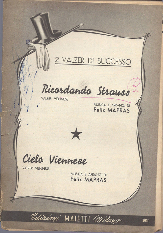 RICORDANDO STRAUSS - CIELO VIENNESE  ( Felix Mapras ) # SPARTITO - Ediz. Maietti