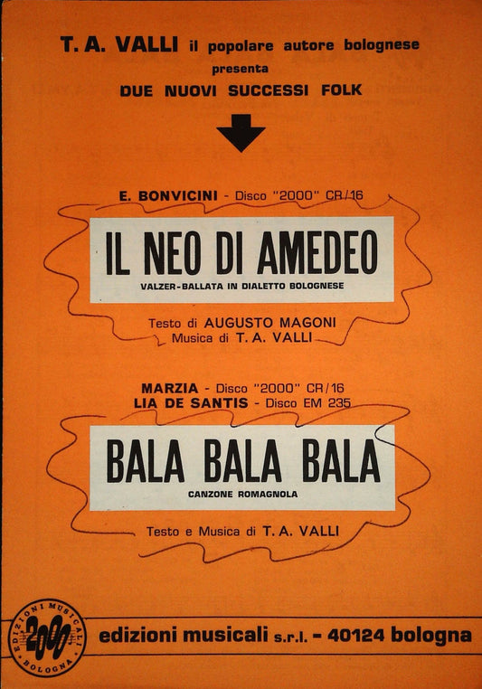 IL NEO DI AMEDEO-BALA BALA BAL - SPARTITO SHEET MUSIC