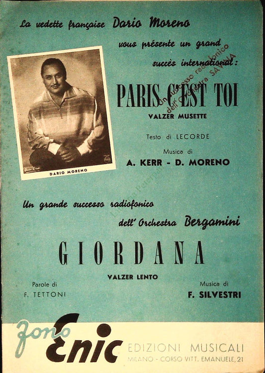 PARIS C'EST TOI.valzer musette -GIORDANA.valzer lento -SPARTITO-SHEET MUSIC