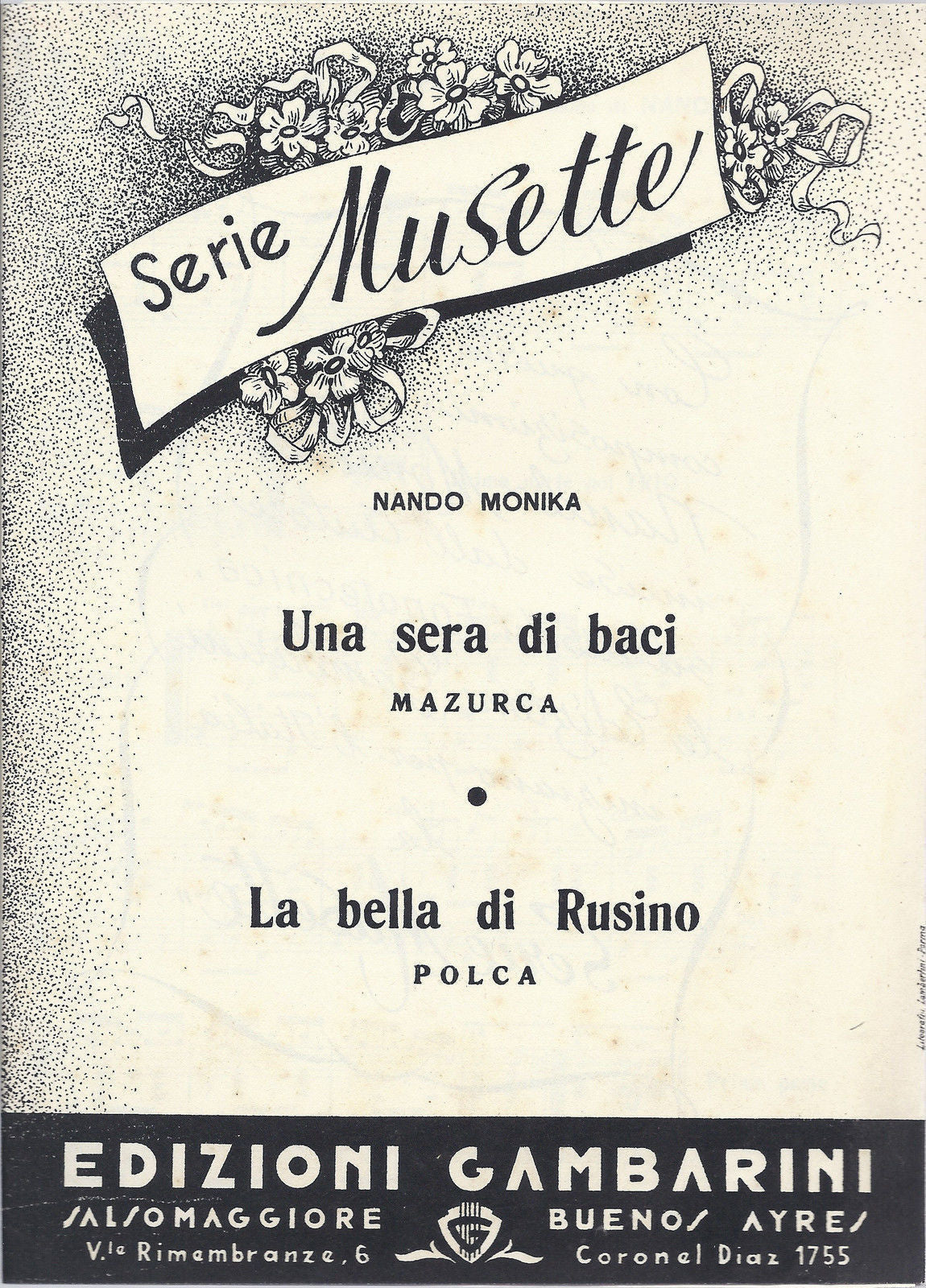 UNA SERA DI BACI - LA BELLA DI RUSINO  Nando Monika # SPARTITO