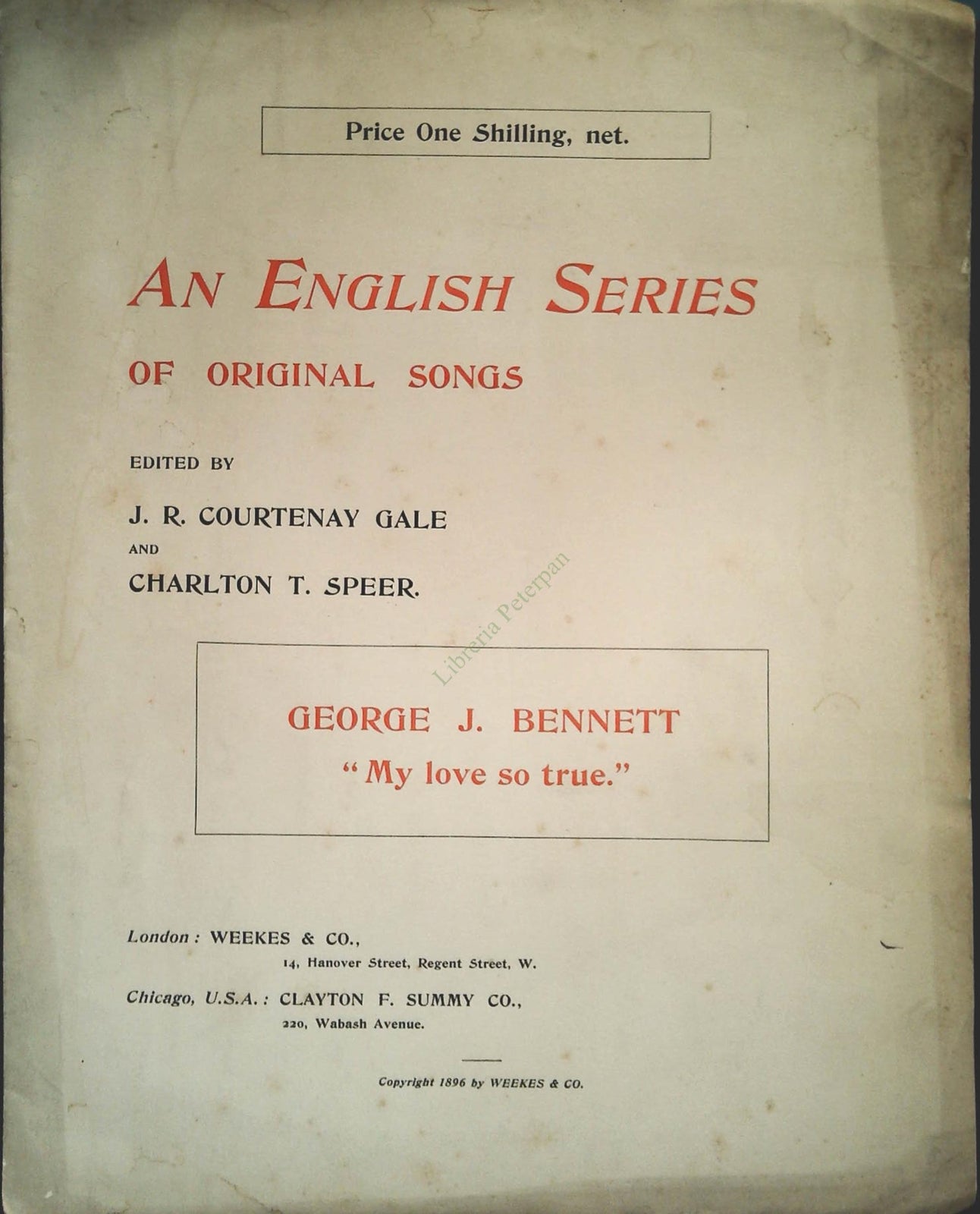 MY LOVE SO TRUE - GEORGE J. BENNETT - SPARTITO-SHEET MUSIC