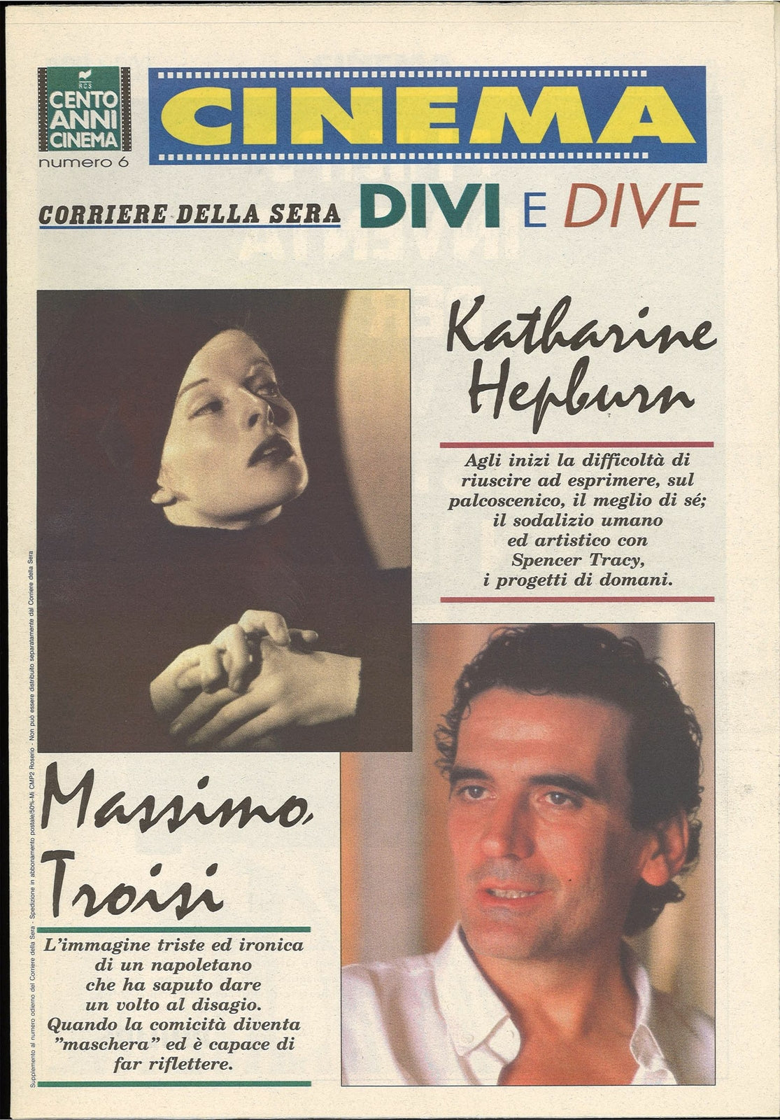 CINEMA. DIVI E DIVE N. 6 - KATHARINE HEPBURN - MASSIMO TROISI