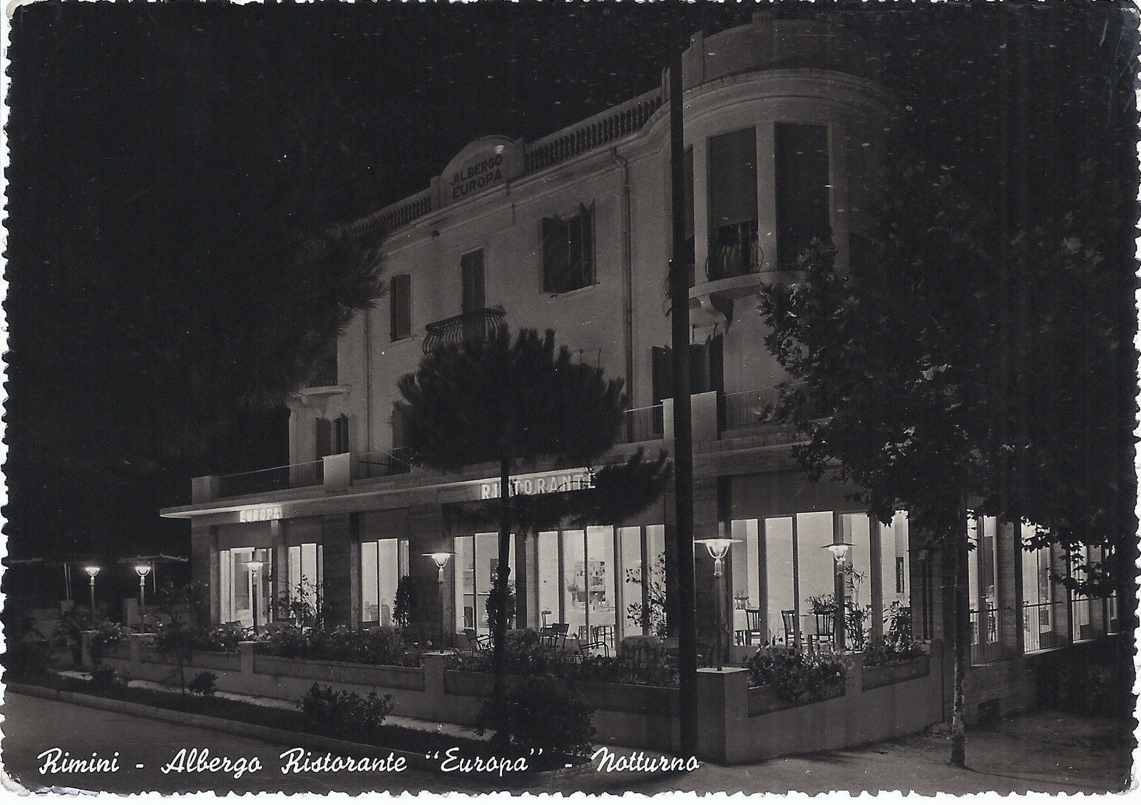 RIMINI - ALBERGO RISTORANTE EUROPA - NOTTURNO - V 1957 - FG