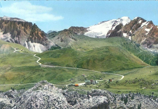 PASSO SELLA -PANORAMA VERSO LA MARMOLADA - NV - ACQUARELLATA