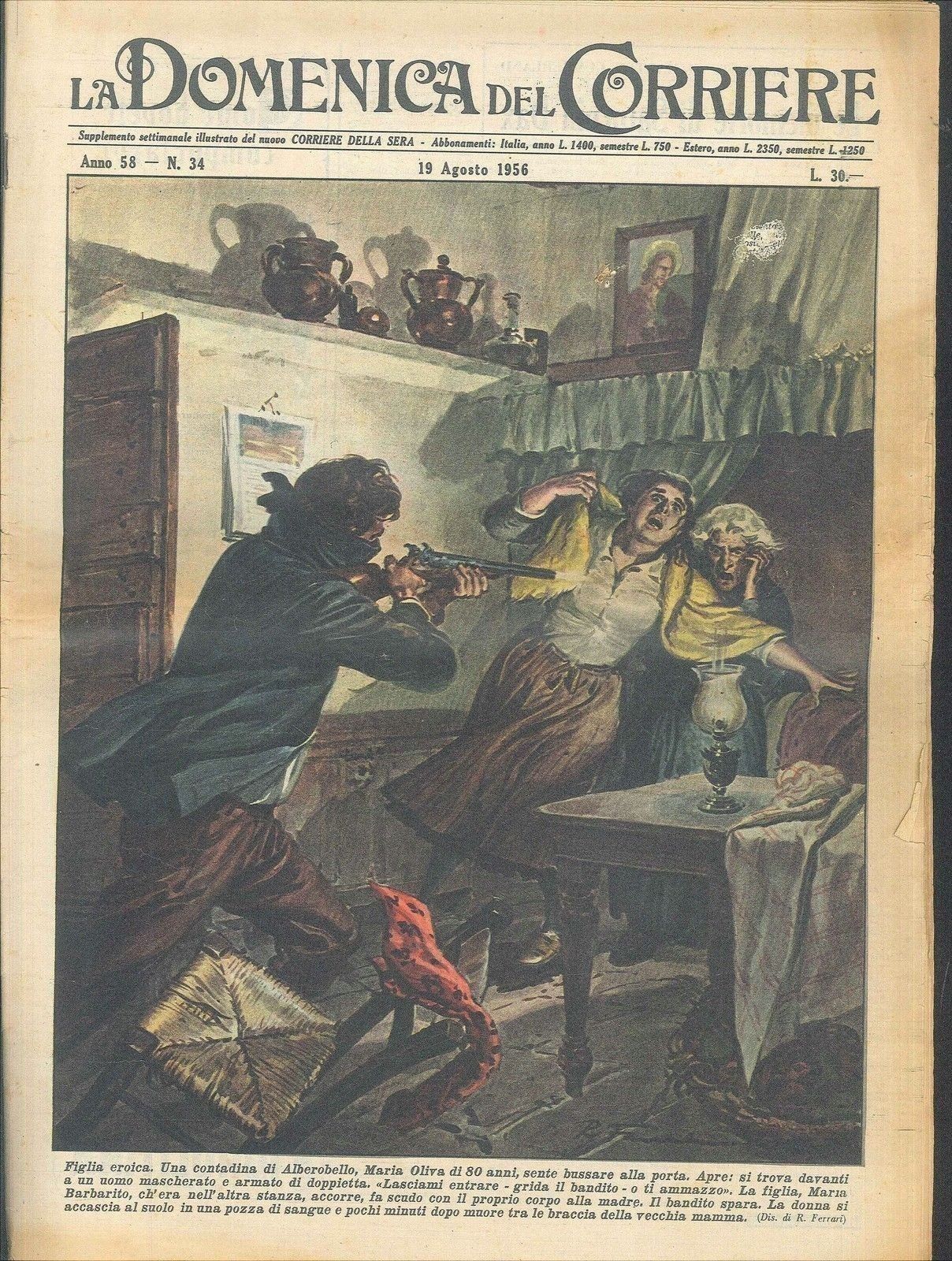 DOMENICA DEL CORRIERE N 34 - 19 AGOSTO 1956 - ILL. WALTER MOLINO