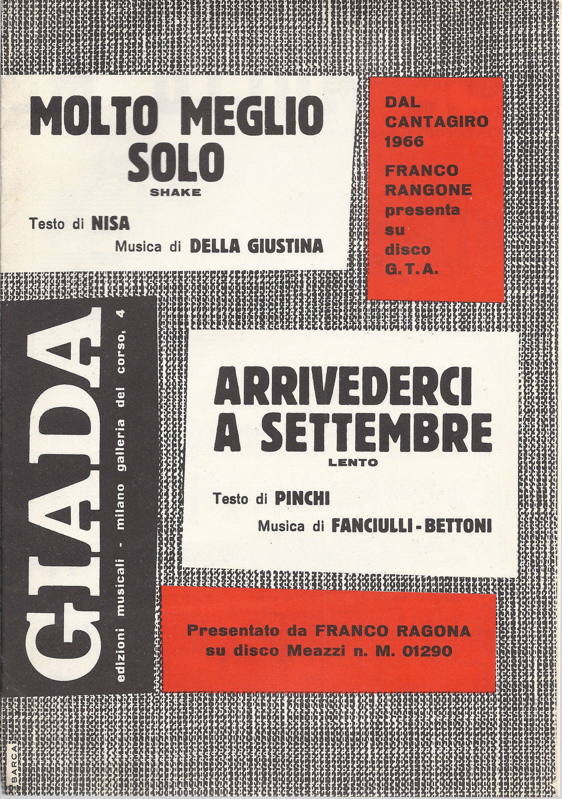 MOLTO MEGLIO SOLO  - ARRIVEDERCI A SETTEMBRE  # SPARTITO -  Edizioni Giada