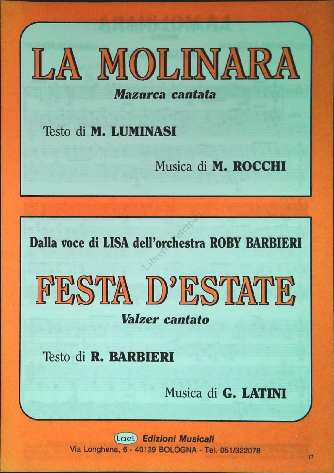 LA MOLINARA. mazurca cantata-FESTA D'ESTATE.valzer cantato-SPARTITO-SHEET MUSIC