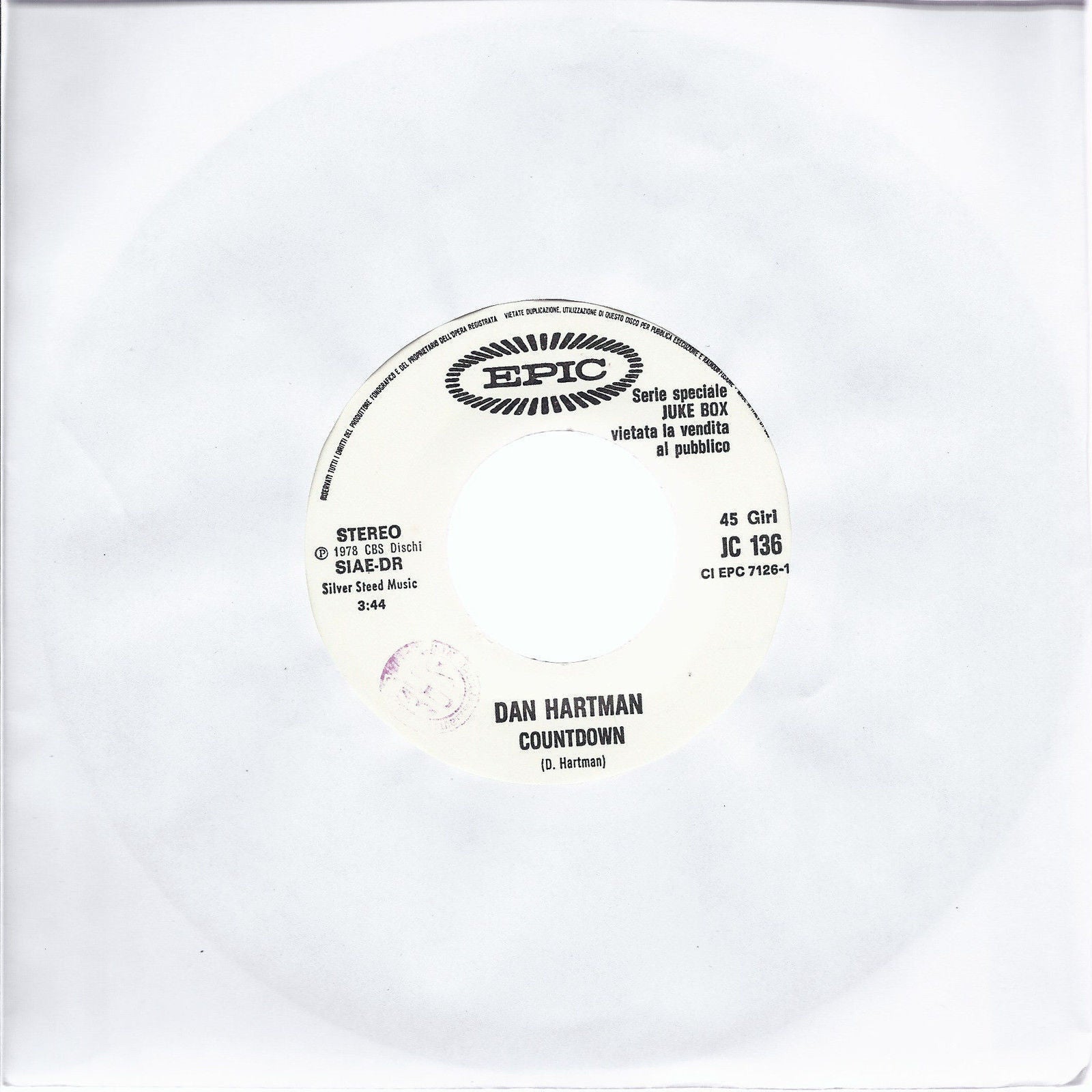 COUNTDOWN - THIS IS IT # DAN HARTMAN  - Edizione per Juke Box