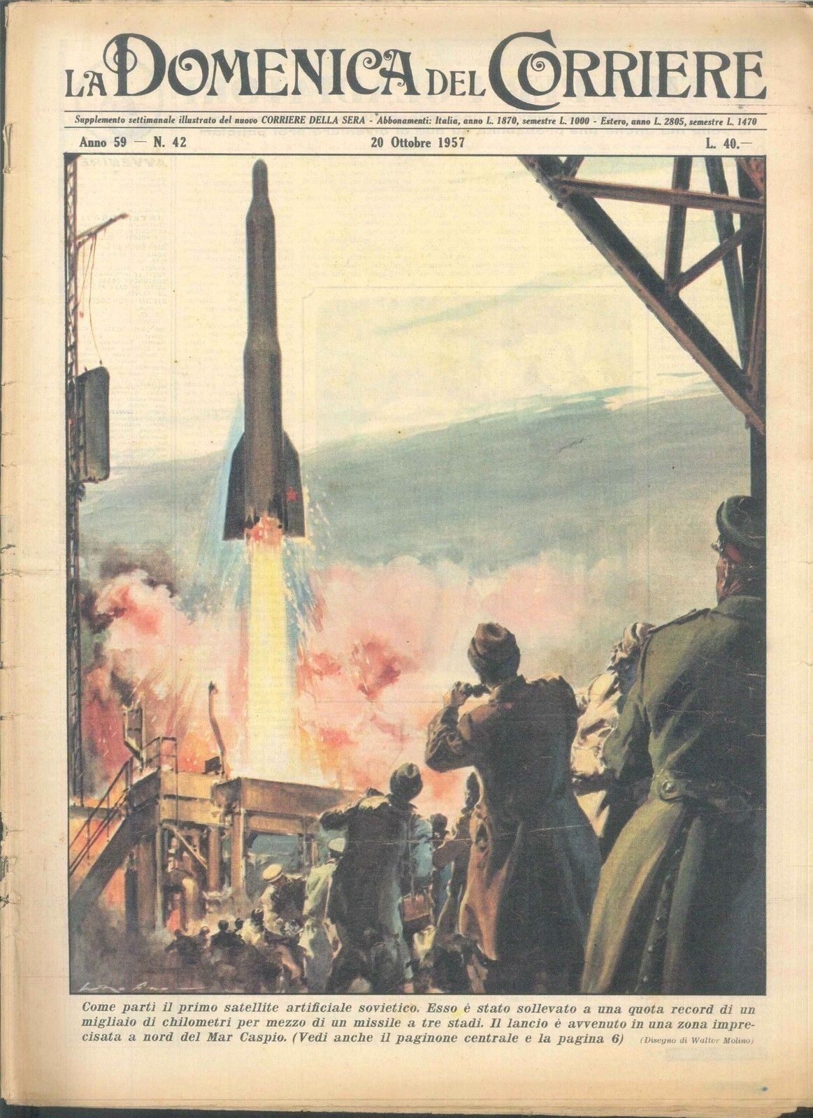 DOMENICA DEL CORRIERE N 42 - 20 OTTOBRE 1957 - ILL. WALTER MOLINO