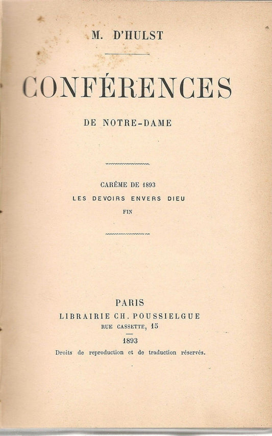 CONFERENCES DE NOTRE DAME - M. D'HULST