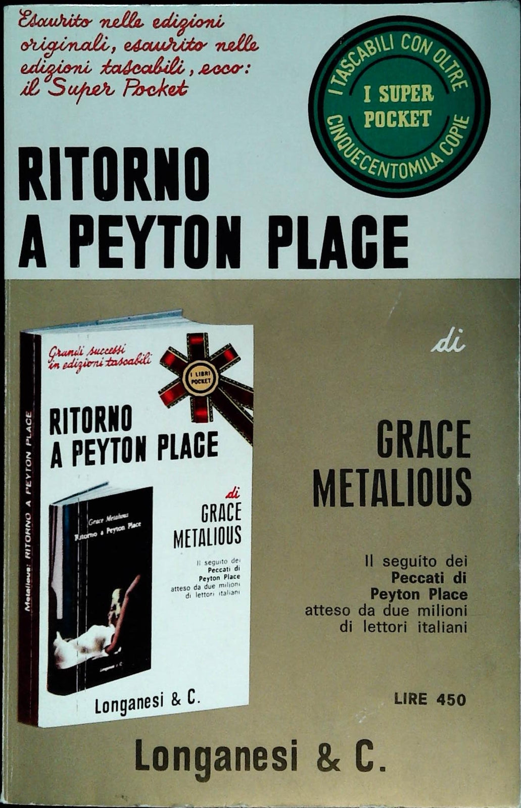 RITORNO A PEYTON PLACE - GRACE METALIOUS - LONGANESI I SUPER POCKET 1971