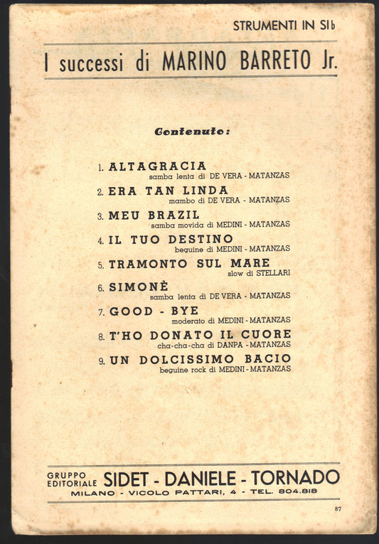 I SUCCESSI DI MARINO BARRETO JR. - 9 Brani -- SPARTITO - Strumenti in SIb