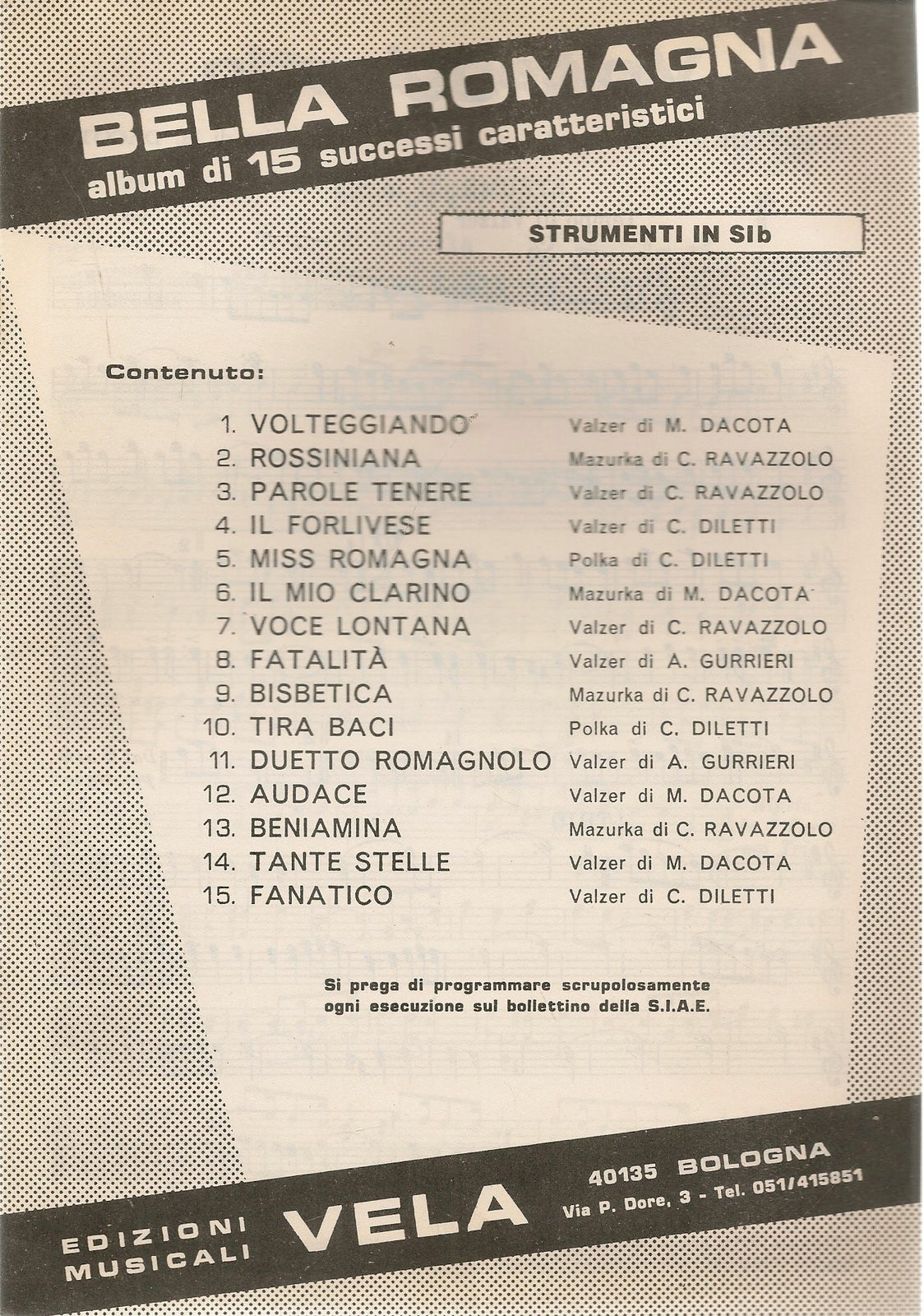 BELLA ROMAGNA. 15 SUCCESSI - SPARTIO-SHEET MUSIC