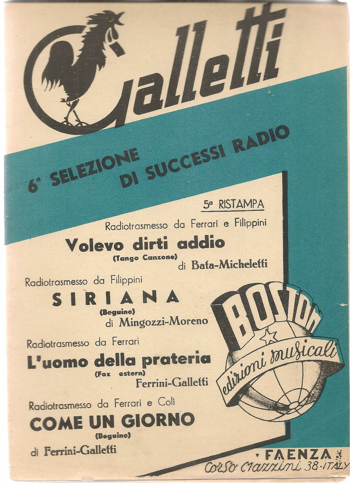 VOLEVO DIRTI ADDIO E ALTRI TRE BRANI - SPARTITO-SHEET MUSIC