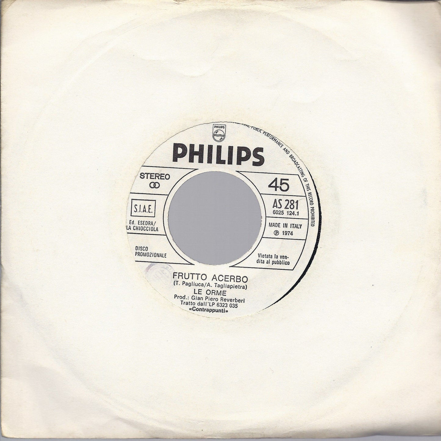 FRUTTO ACERBO # LE ORME = THE NIGHT CHICAGO DIES # PAPER LACE - Ediz.  Juke Box