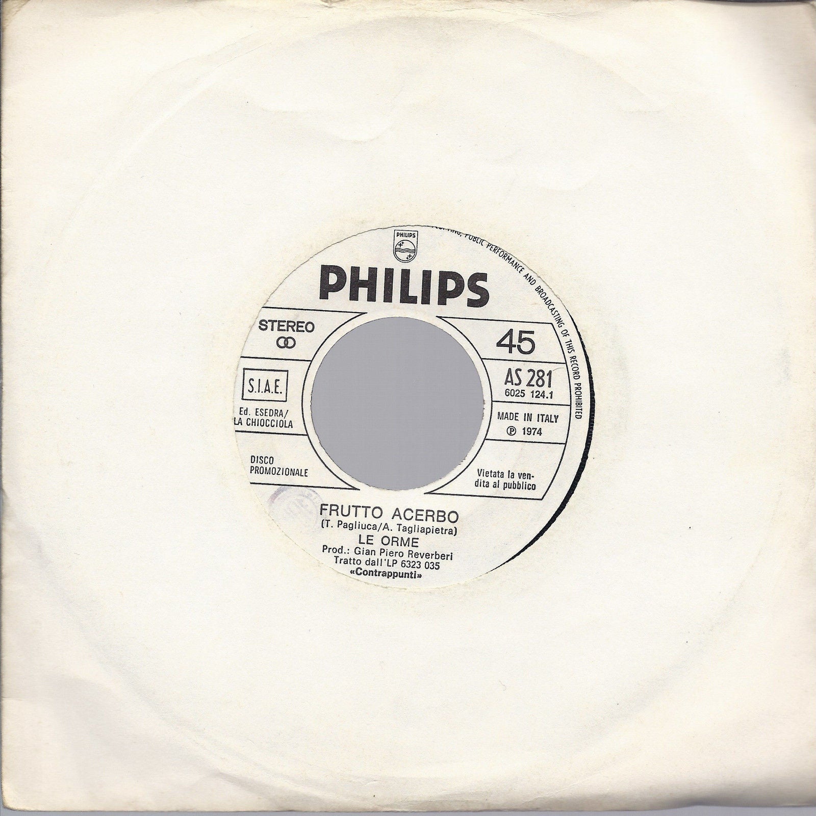 FRUTTO ACERBO # LE ORME = THE NIGHT CHICAGO DIES # PAPER LACE - Ediz.  Juke Box