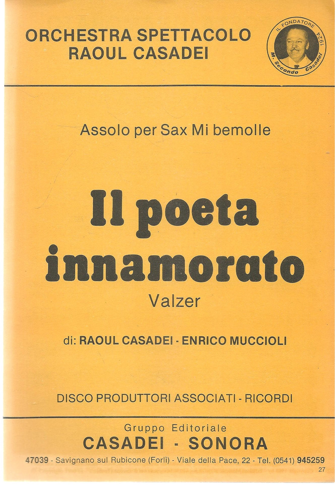 IL POETA INNAMORATO - RAOUL CASADEI - ASSOLO PER SAX MIB - SPARTITO-SHEET MUSIC