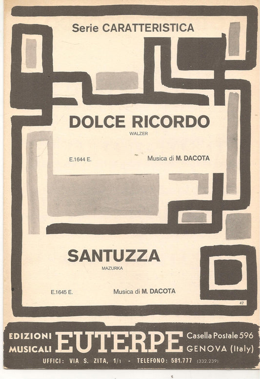DOLCE RICORDO. alzer - SANTZZA. mazurca - SPARTITO-SHEET MUSIC