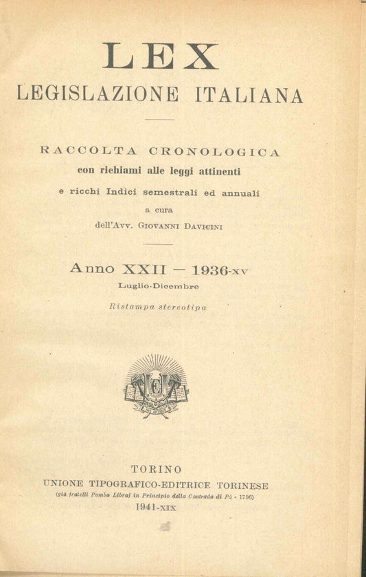 LEX - LEGISLAZIONE ITALIANA - 1936 - LUGLIO-DICEMBRE