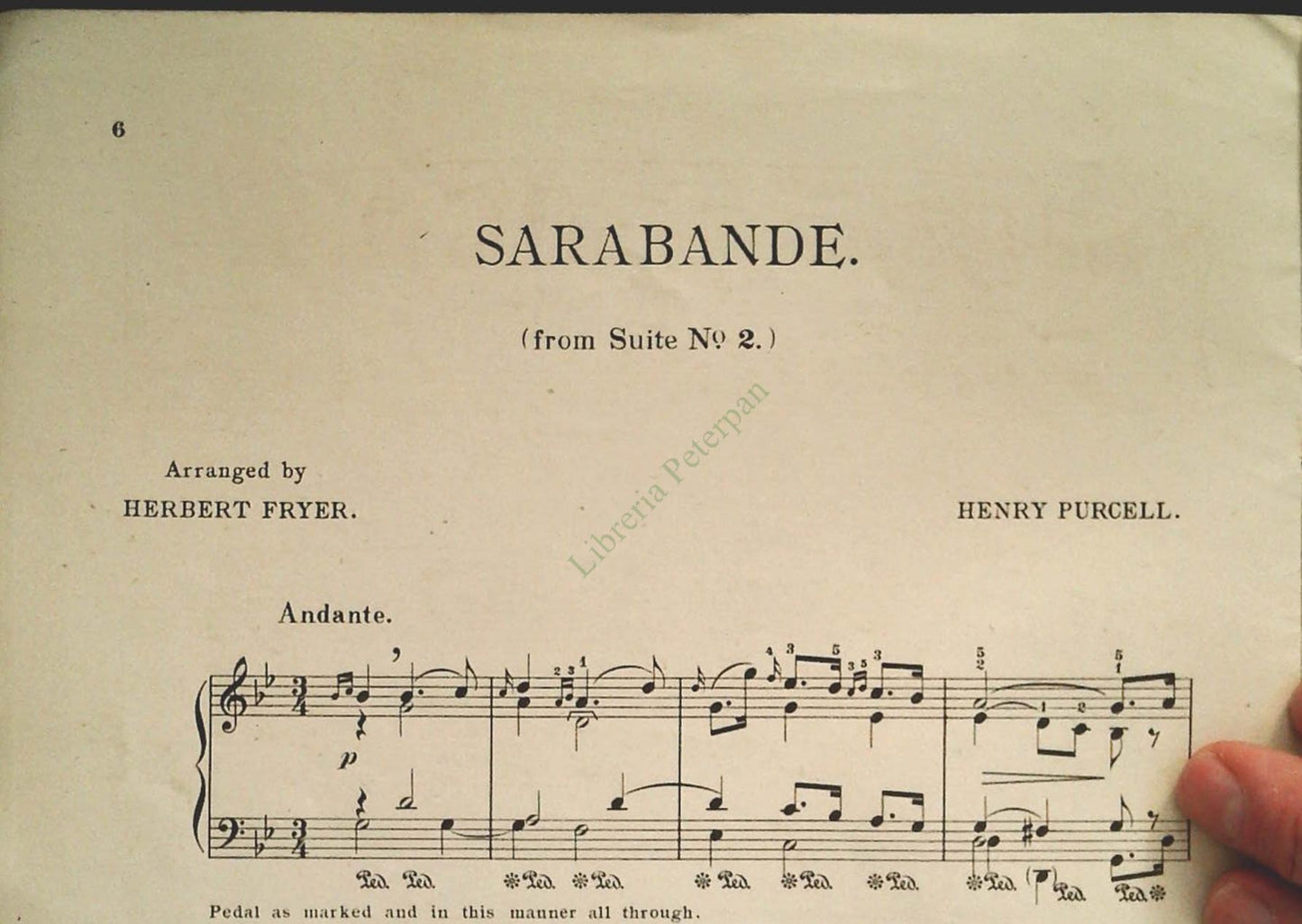 HENRY PURCELL SUITE BY HERNERT FRYER - SPARTITO-SHEET MUSIC