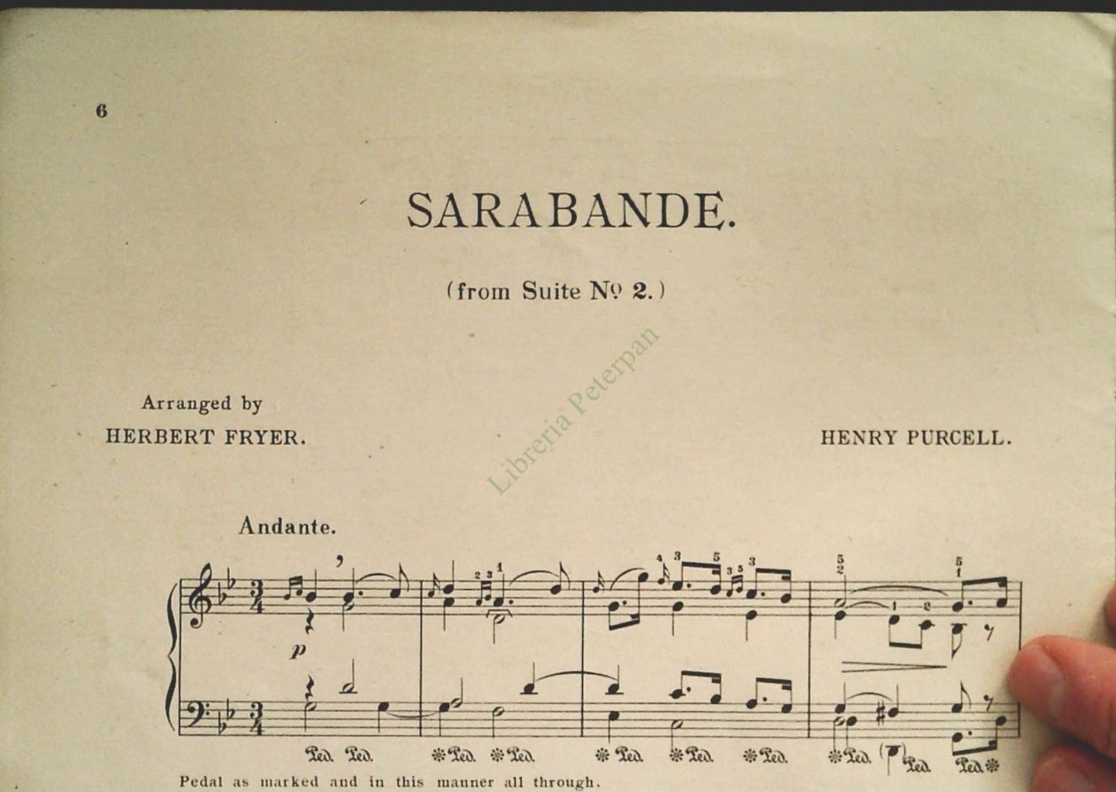 HENRY PURCELL SUITE BY HERNERT FRYER - SPARTITO-SHEET MUSIC