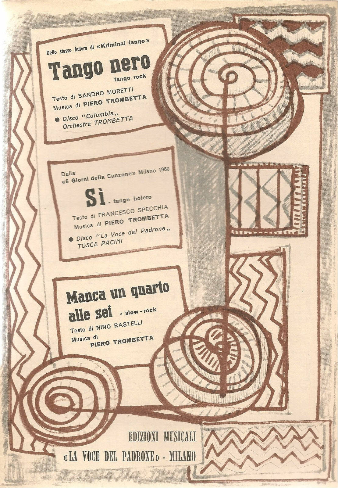 TANGO NERO.tango - SI.tango bolero - MANCA UN QUARTO ALLE SEI.slow-rock-SPARTITO