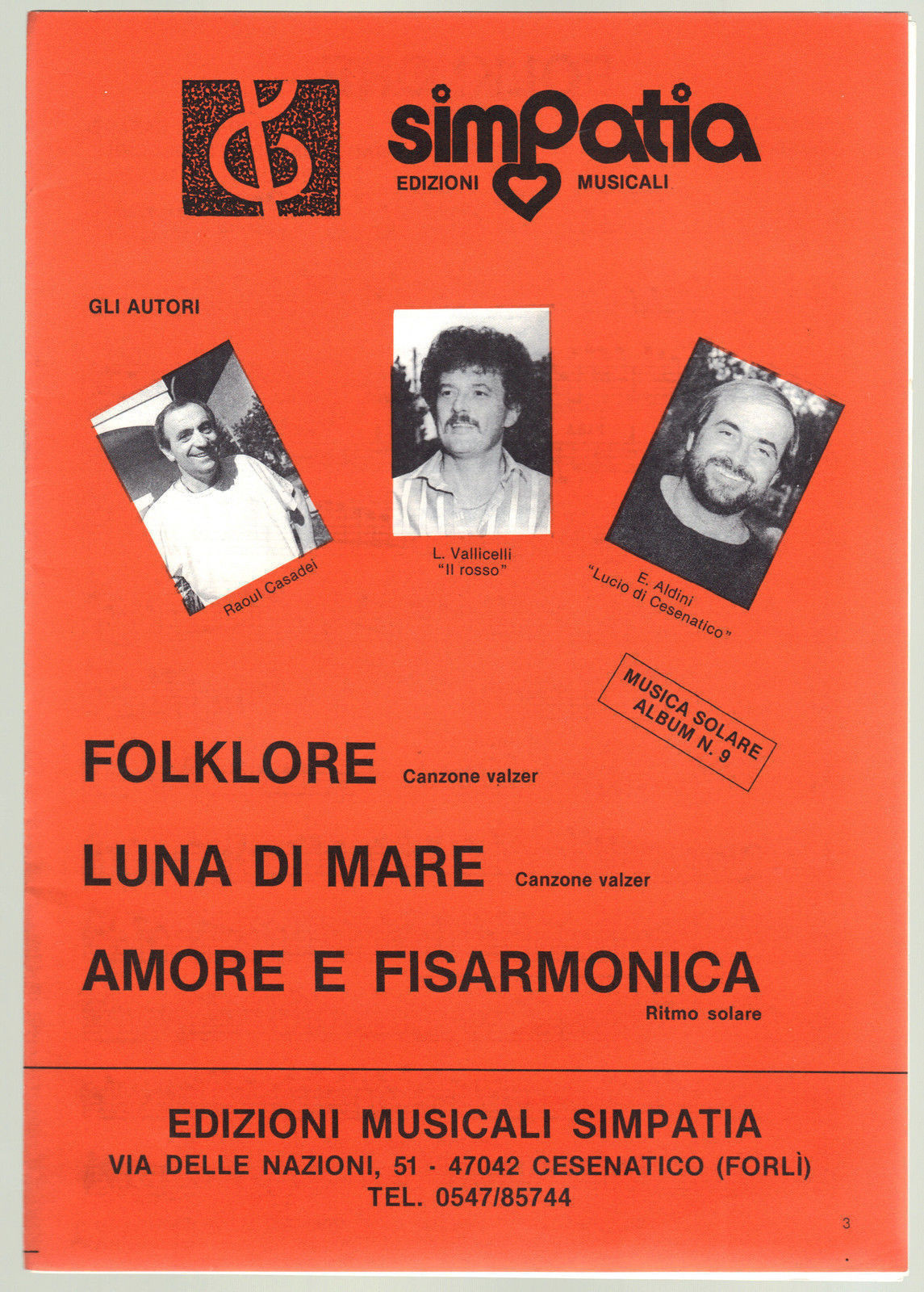 FOLKLORE, LUNA DI MARE, AMORE E FISARMONICA # MUSICA SOLARE 9, CASADEI- SPARTITO