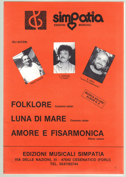 FOLKLORE, LUNA DI MARE, AMORE E FISARMONICA # MUSICA SOLARE 9, CASADEI- SPARTITO