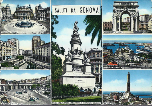 GENOVA - SALUTI - 7 VEDUTE - VSD - ACQUERELLATA