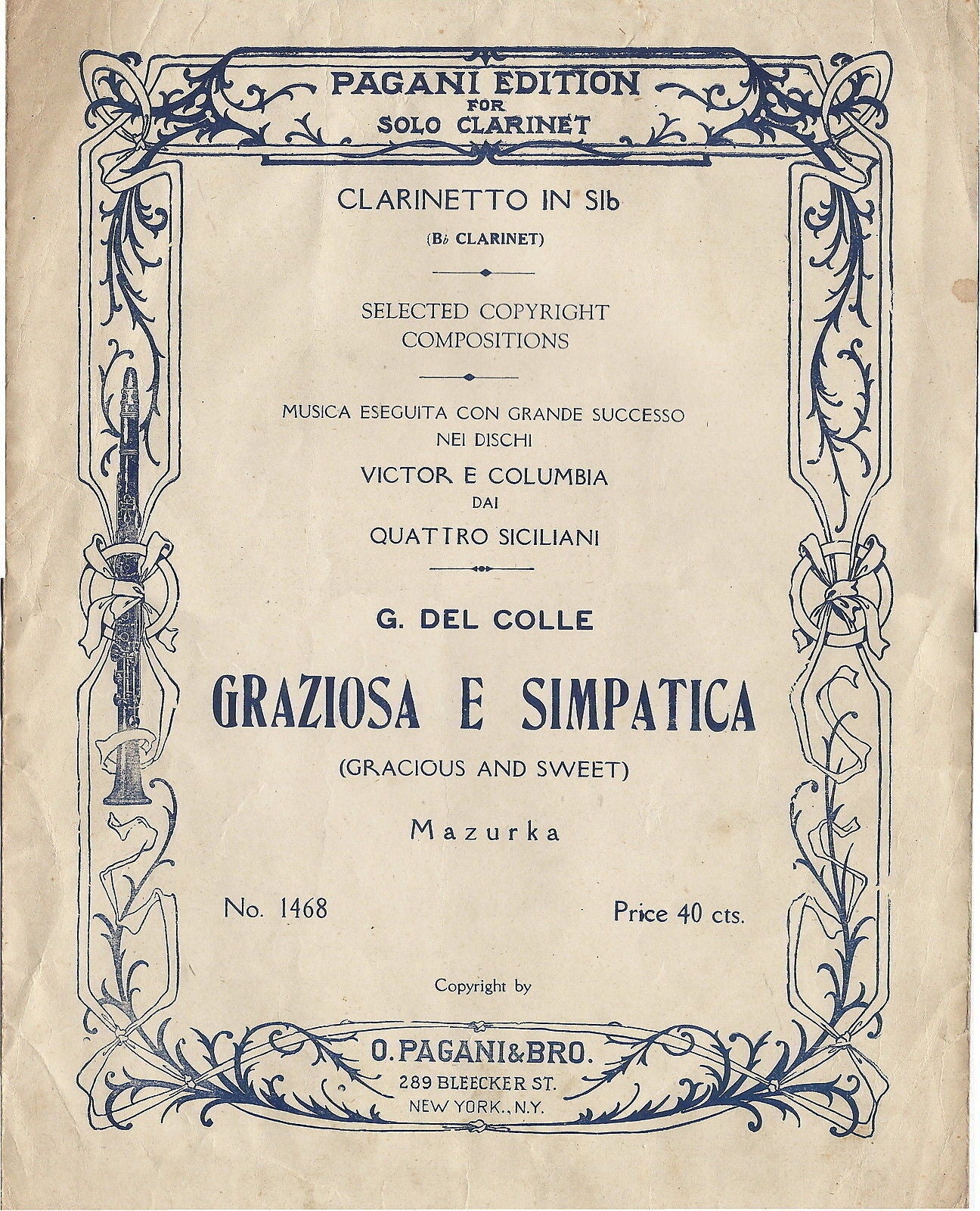 GRAZIOSA E SIMPATICA (Gracious and Sweet)  G. Del Colle # SPARTITO - Pagani Ed.