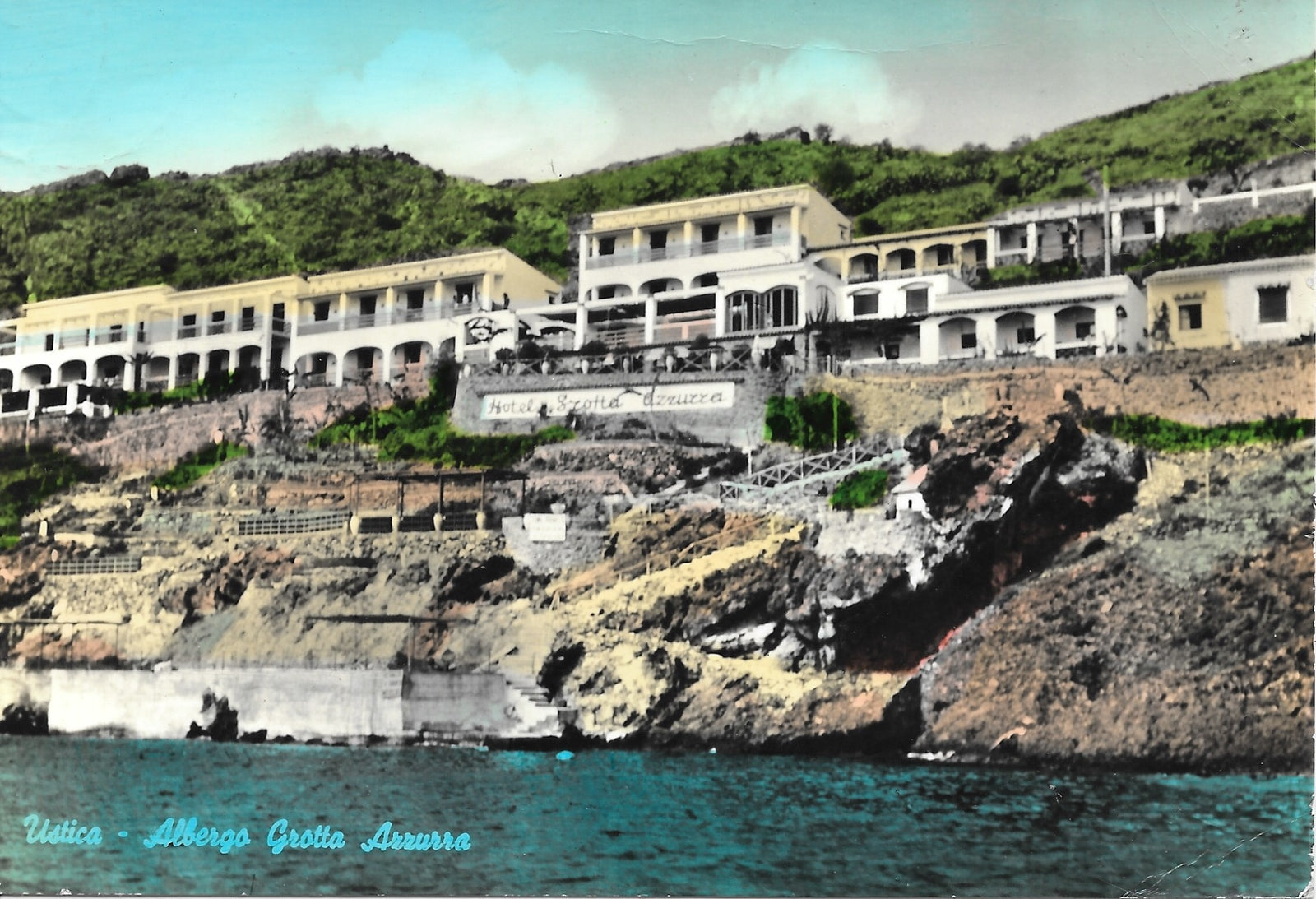 USTICA - ALBERGO GROTTA AZZURRA - VIAGGIATA - ACQUARELLATA