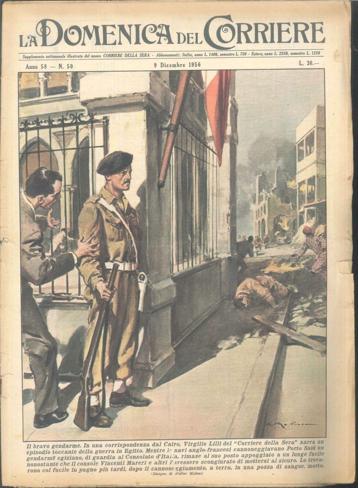 DOMENICA DEL CORRIERE N 50 - 9 DICEMBRE 1956 - ILL. WALTER MOLINO