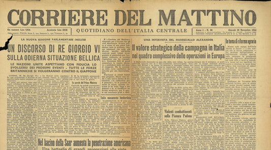 CORRIERE DEL MATTINO 30 NOVEMBRE 1944 - DISCORSO RE GIORGIO VI-BACINO DELLA SAAR