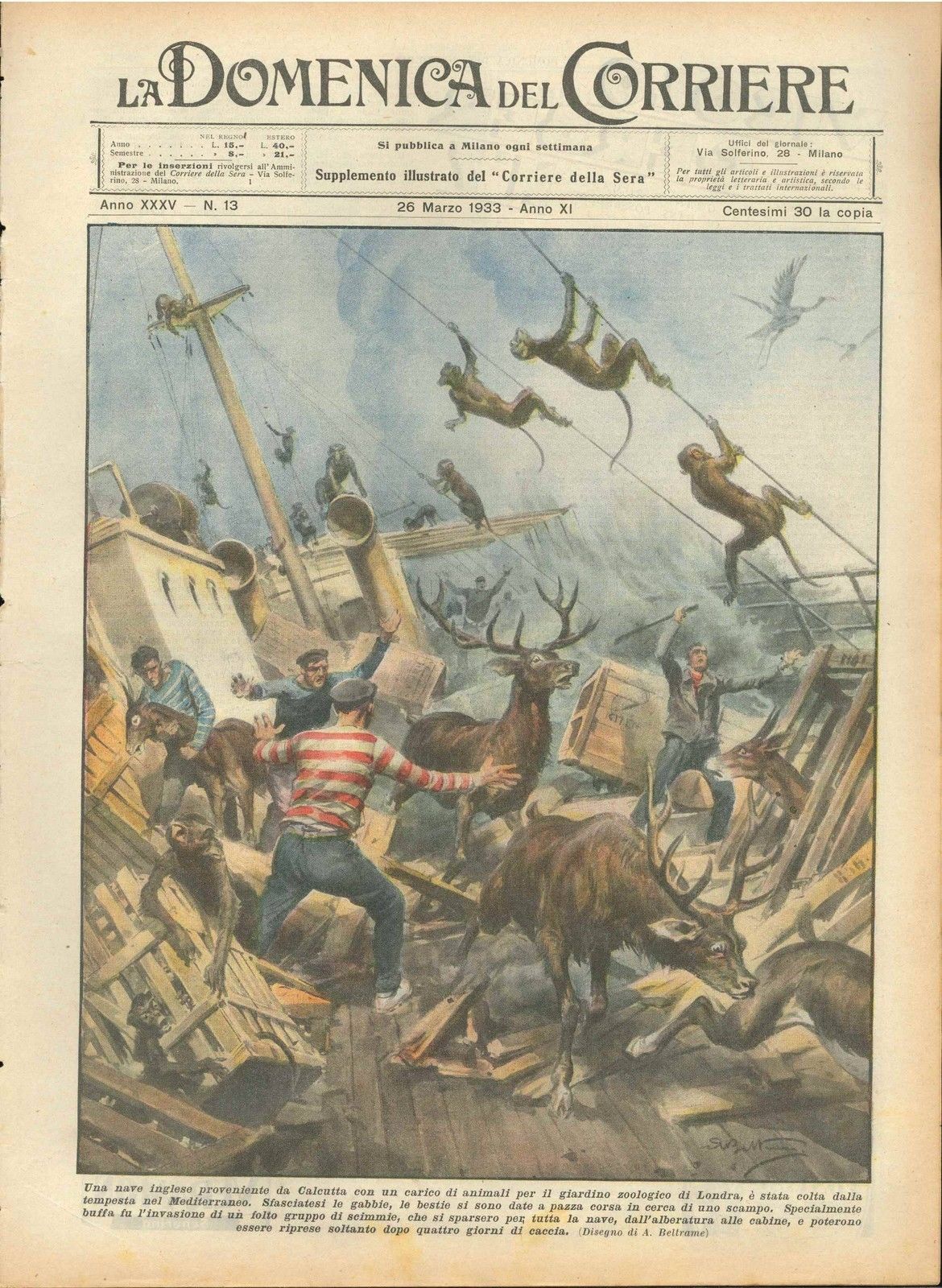 DOMENICA DEL CORRIERE N 13 - 26 MARZO 1933 - ILL.  A. BELTRAME