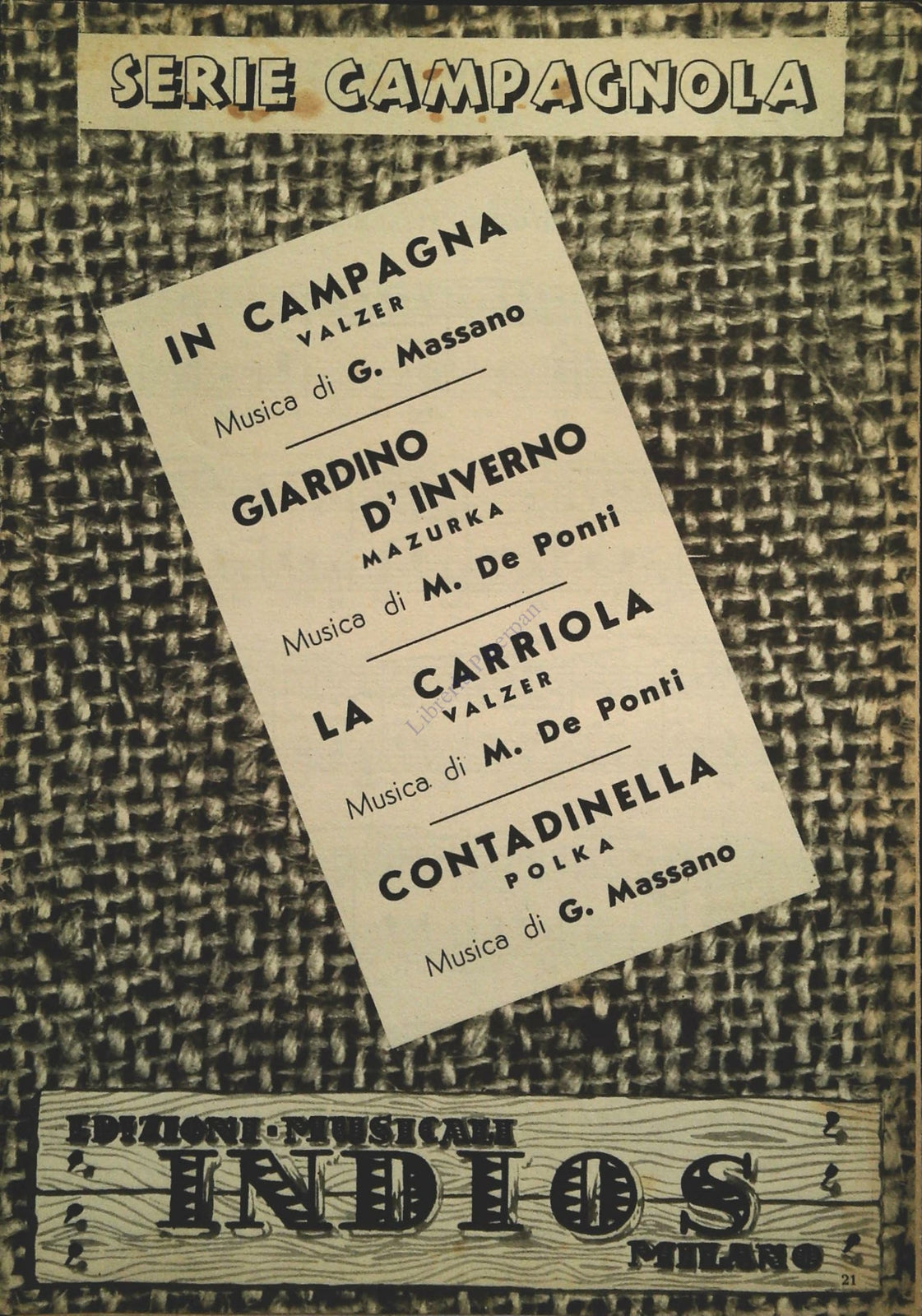 IN CAMPAGNA-GIARDINO D'INVERNO-LA CARRIOLA-CONTADINELLA - SPARTITO-SHEET MUSIC